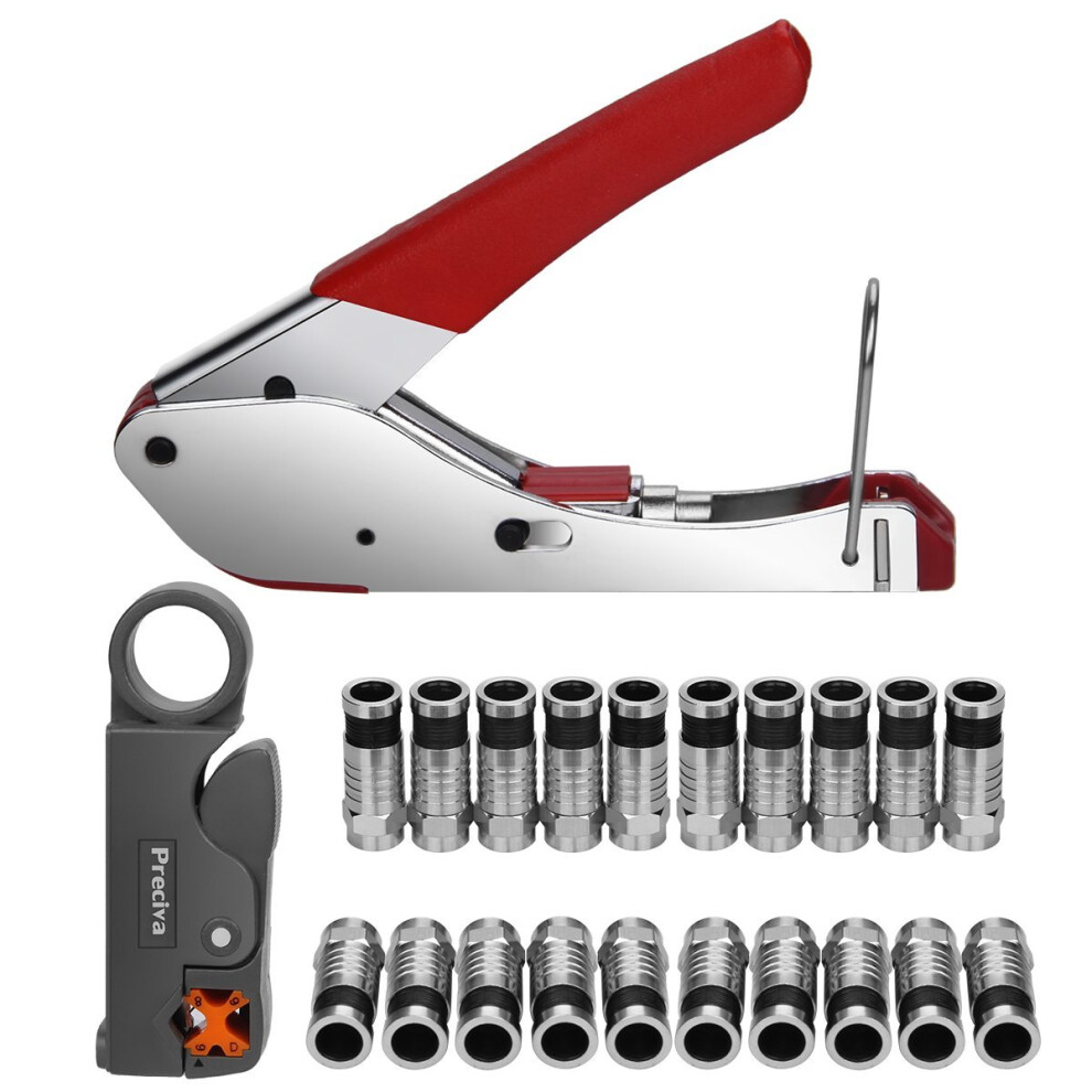 Coax Cable Crimper, Preciva Coaxial Cable Stripper Compression Tool Wire Terminal Crimper Adjustable For Rg 59/ Rg 6 With 20Pcs F Connectors 614070469904