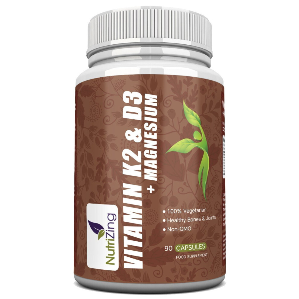 Nutrizing Nutrizing's Vitamin K2 D3 Magnesium 3-In-1 Combo - 3000 Iu D3, 150 Mcg Mk-7 K2, 20 Mg Magnesium - Vegetarian Capsule