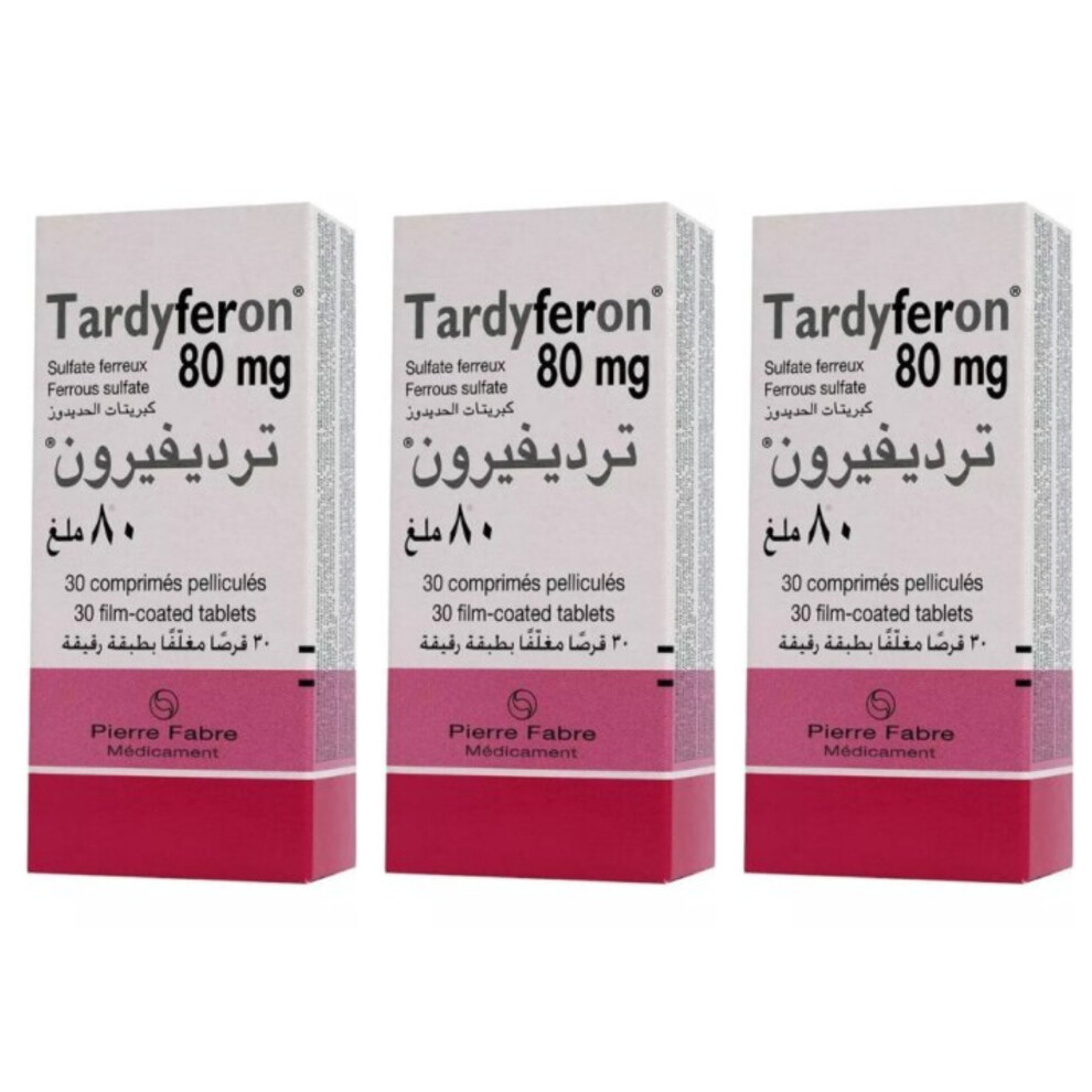 Tardyferon 80mg Tablets Iron Dietary Supplement, For anemia and Iron (Pack Of 3) - 30's