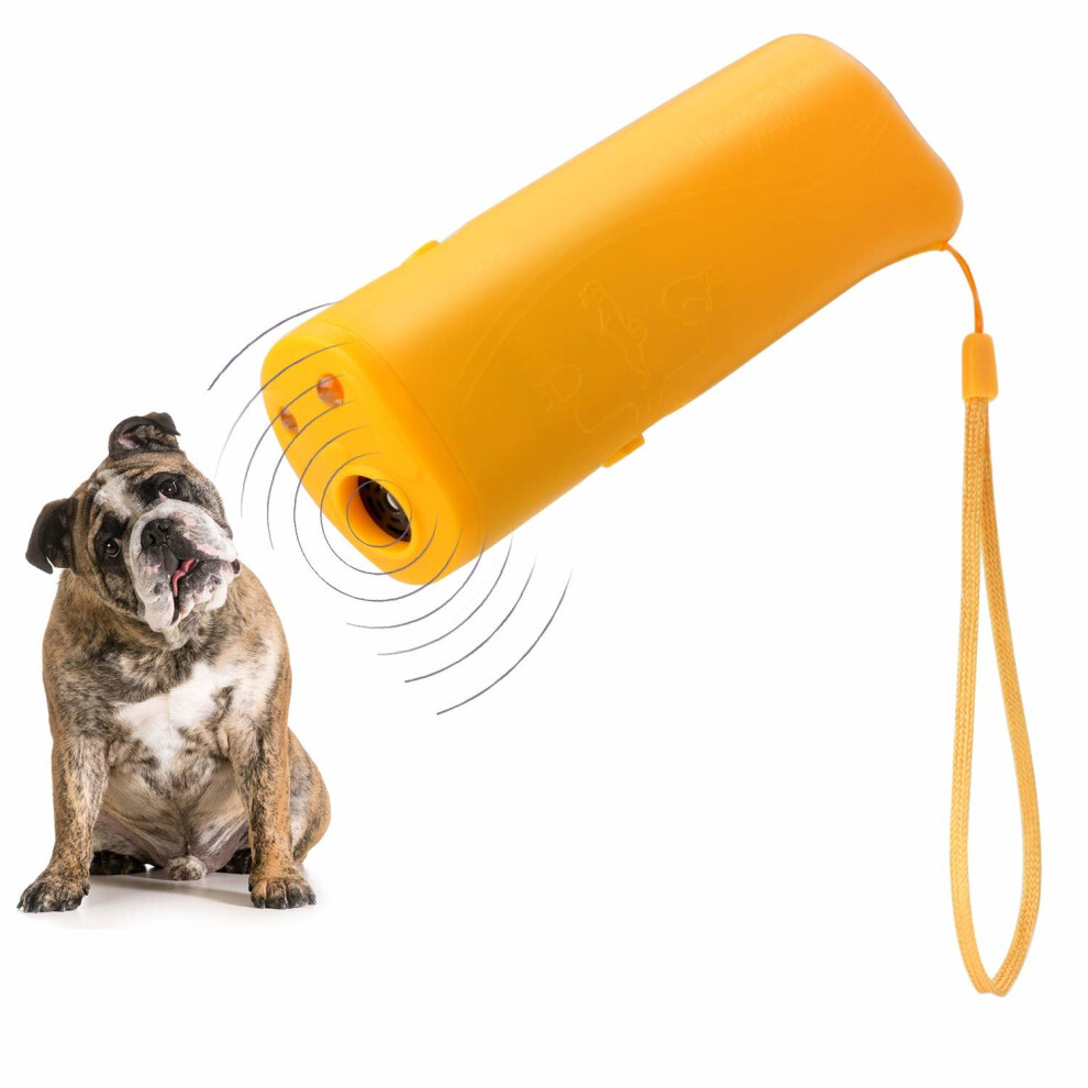 WIRSV LED Ultrasonic Dog Repeller, 3 in 1 Ultrasonic Pet Repeller Anti Bark Stop Barking Dog Training Repeller Control Trainer (Yellow)