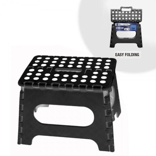 Fold Away Compact Step Stool Skid Resistant Black Plastic Kitchen Home
