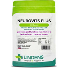 Lindens Neurovits Plus Tablets | 360 Pack | Contains Vitamin B1, B6, B12 & Folic Acid contributes Towards Normal Psychological Function, Healthy...