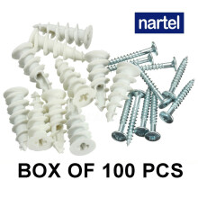 Nartel Nylon Self Drilling Plasterboard Fixings Raw Plugs Cavity Wall White/Beige (100 PACK)