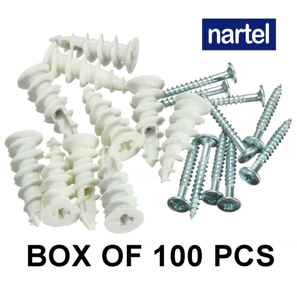 Nartel Nylon Self Drilling Plasterboard Fixings Raw Plugs Cavity Wall White/Beige (100 Pack) 5060300541745