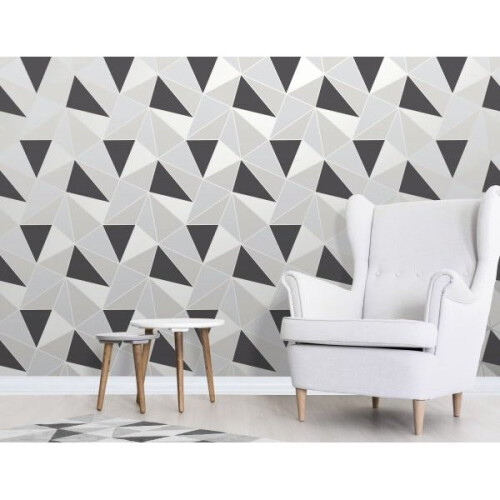 Elegant Apex Geo Sidewall Black Silver Wallpaper Wall Decoration 0.52M X 10.05M