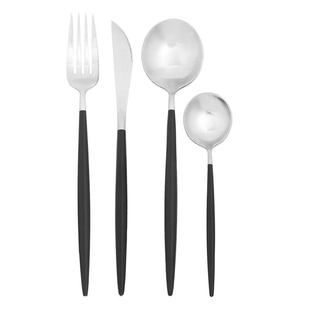 Premier housewares Avie 16pc Matt Black and Silver Cutlery Set