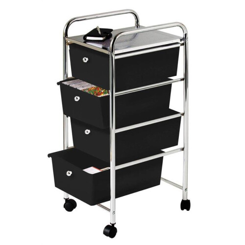 4 Tier Plastic Drawers With Chrome Frame Black