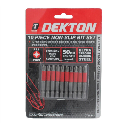 Dekton 10pc Pozi 2 PZ2 X 50mm Screwdriver Bits Non Slip Bit Set