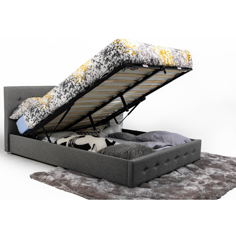 (4FT Small Double) Bath Ottoman Gas Lift Fabric Storage Bed in Grey