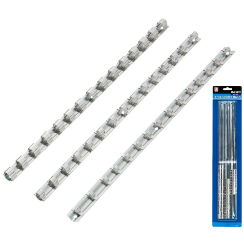 BlueSpot BlueSpot 3pc Socket Rail Set Retaining Storage Holder 1/4" 1/2" 3/8" Sockets