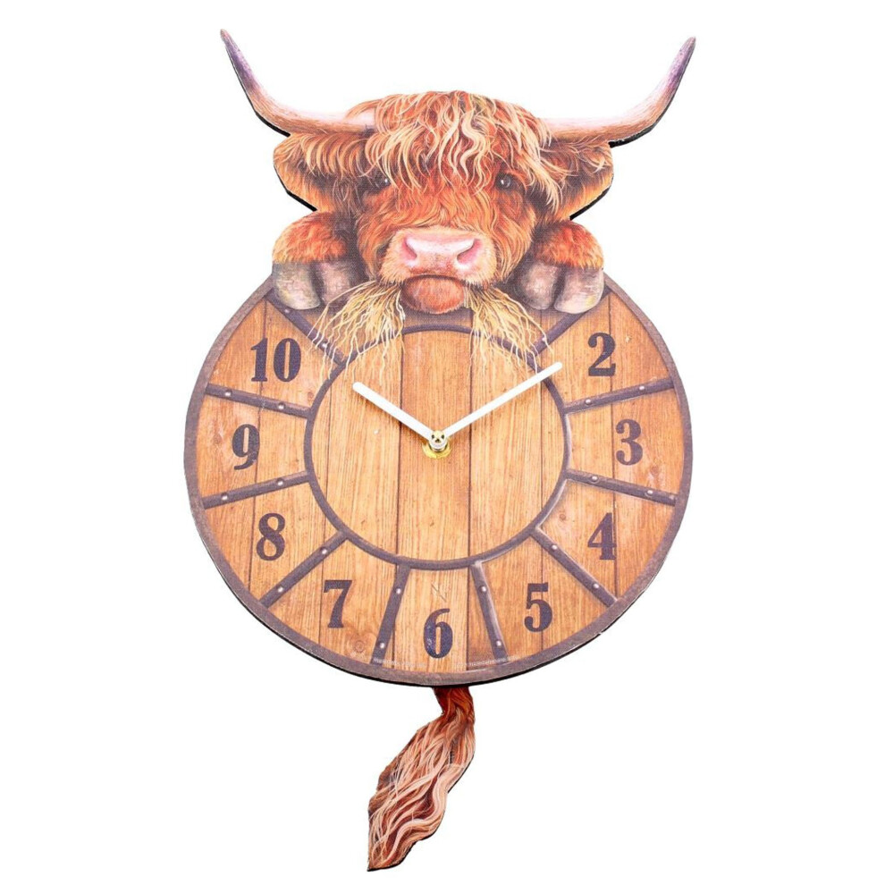 Highland Tickin' Cow Wall Clock With Pendulum Tail