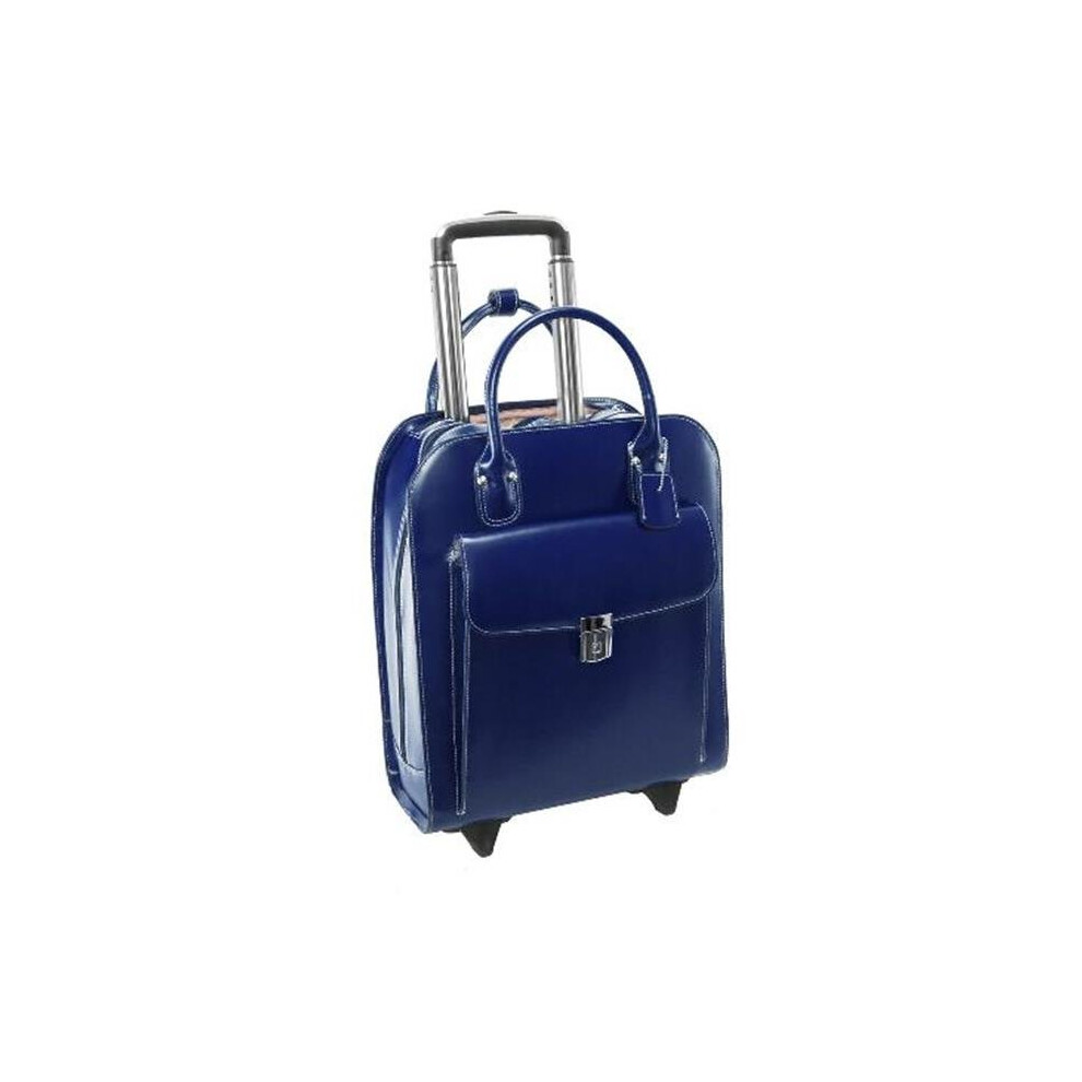 McKlein 97697 15.6 in. Uptown Leather Vertical Wheeled Ladies Briefcase, Navy - 13.5 x 6 x 16 in.