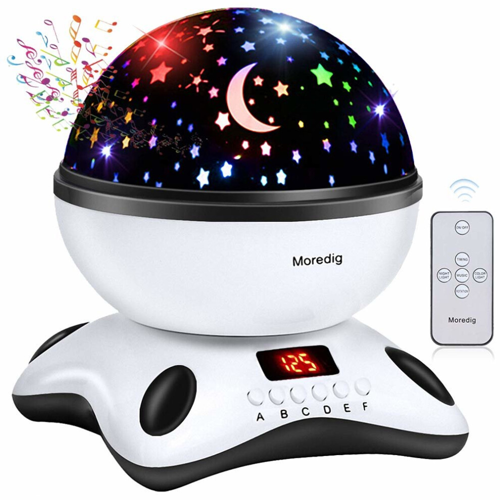 Musical Night Light Star Projector 360 Rotates, 12 Songs, Rechargeable Battery, USB/4xAAA, Night Light & Moon-Star Show (FEYX171116-2F)