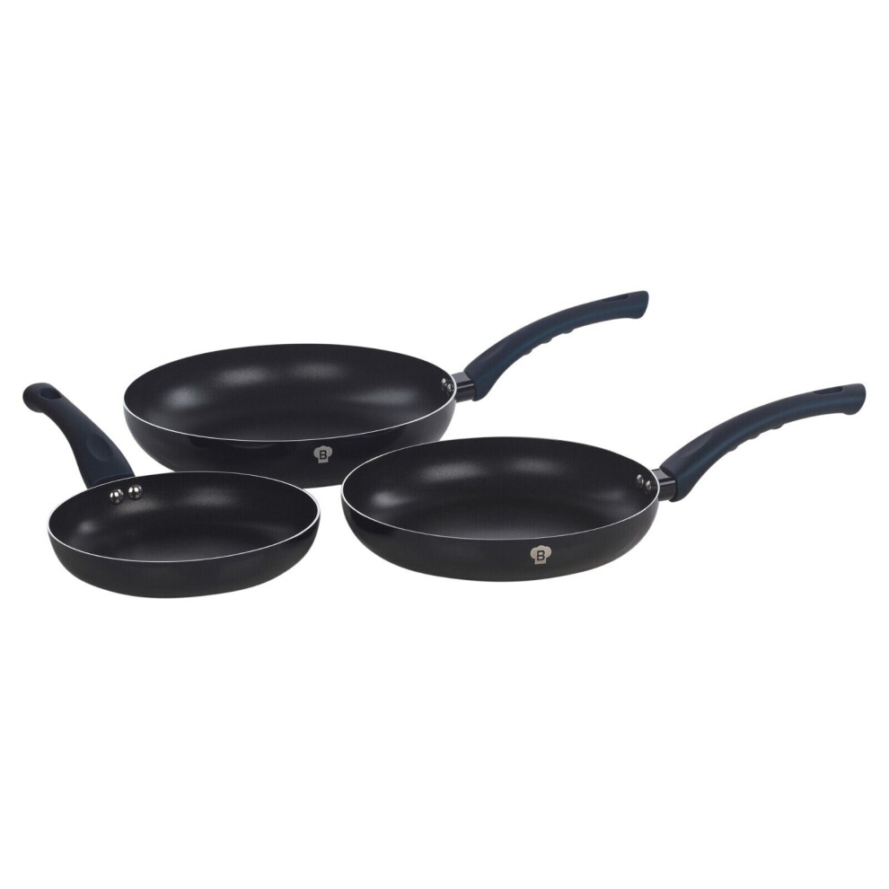 (Aquamarine) 3 Pc Frying Pan Set With Soft Touch Handles and 6 Pc Kitchen Tool Set