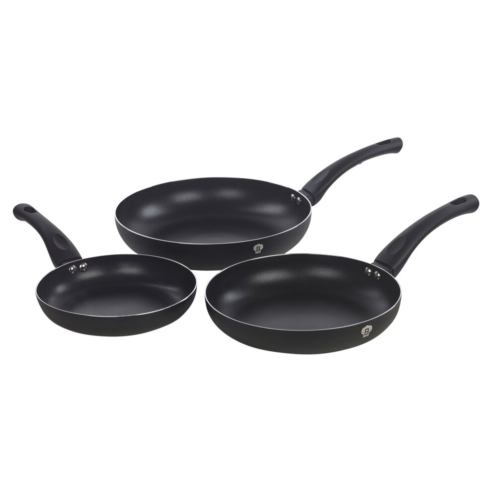 (Matt Black) 3 Pc Frying Pan Set With Soft Touch Handles and 6 Pc Kitchen Tool Set