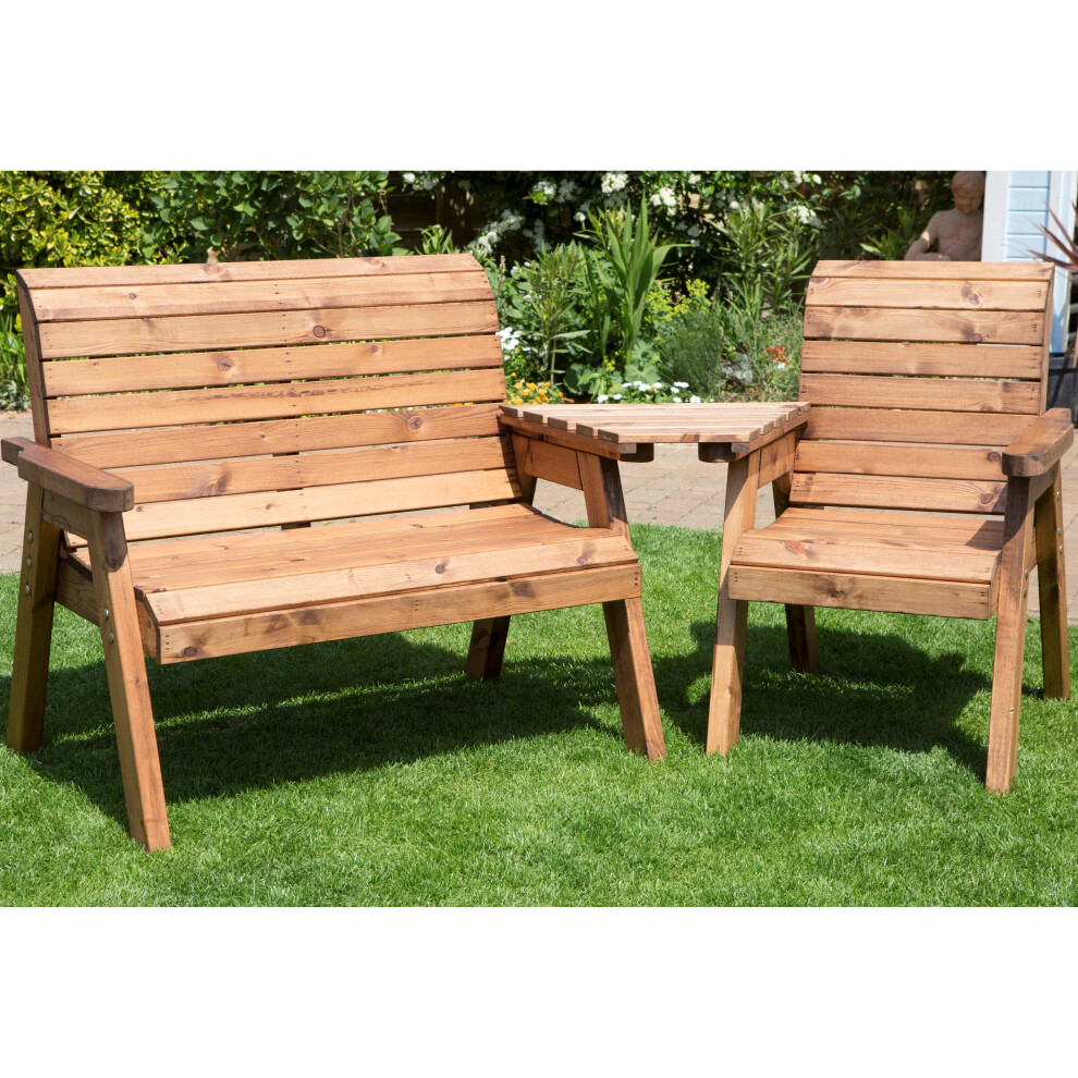 Hand Made 3 Seater Chunky Rustic Wooden Garden Furniture Set With Angled Tray