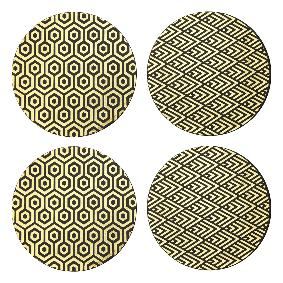Premier Housewares Geome Deco Black And Gold Placements Black,Gold