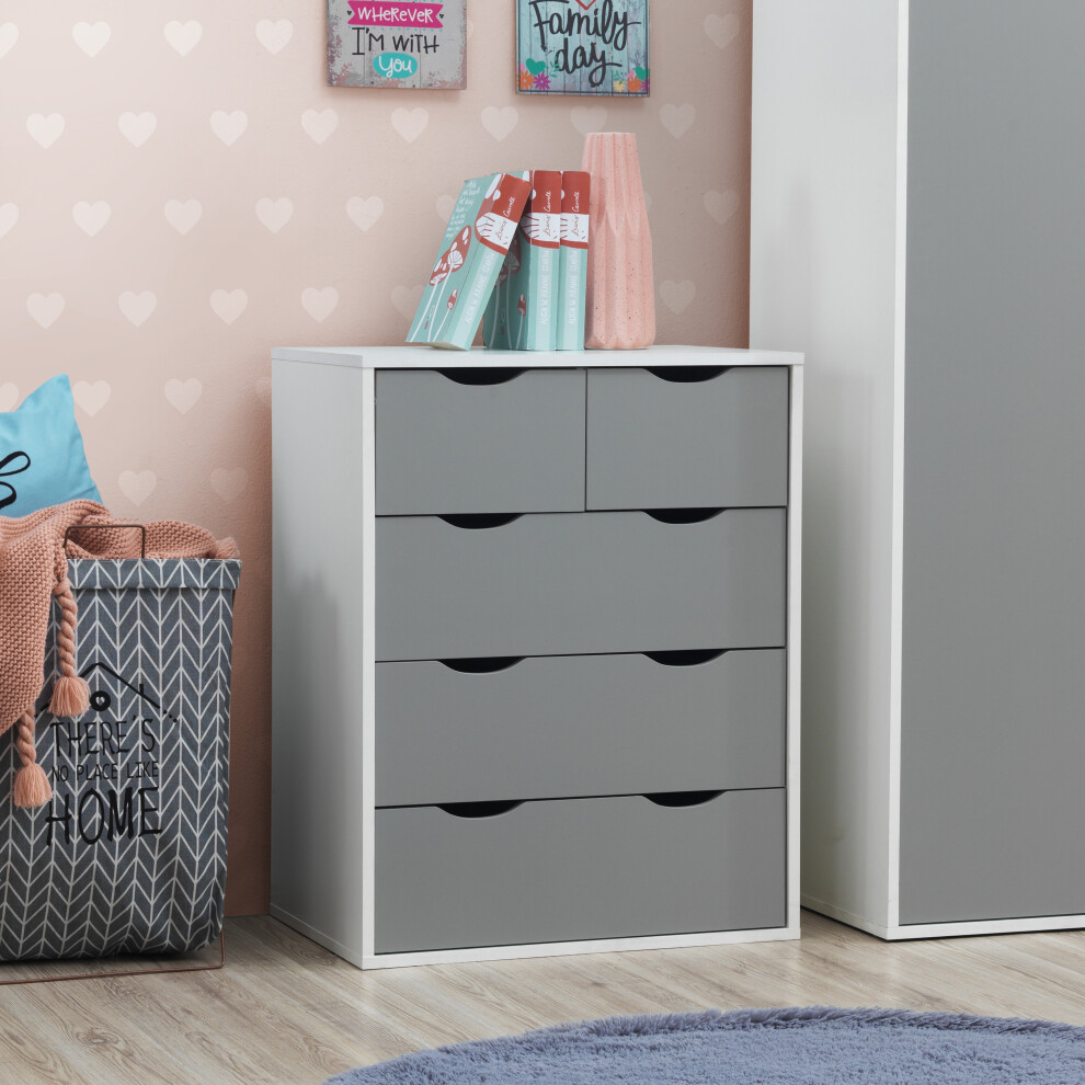 Alton 3+2 Drawer Bedroom Cabinet Bedside Chest Of Drawers White & Grey