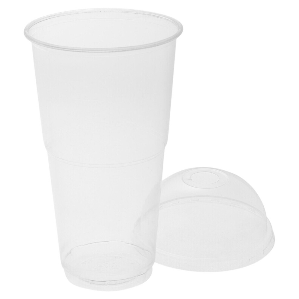 (60 Cups) 16oz 500ml Clear BioWare Plastic Smoothie Slush Cups & Lids