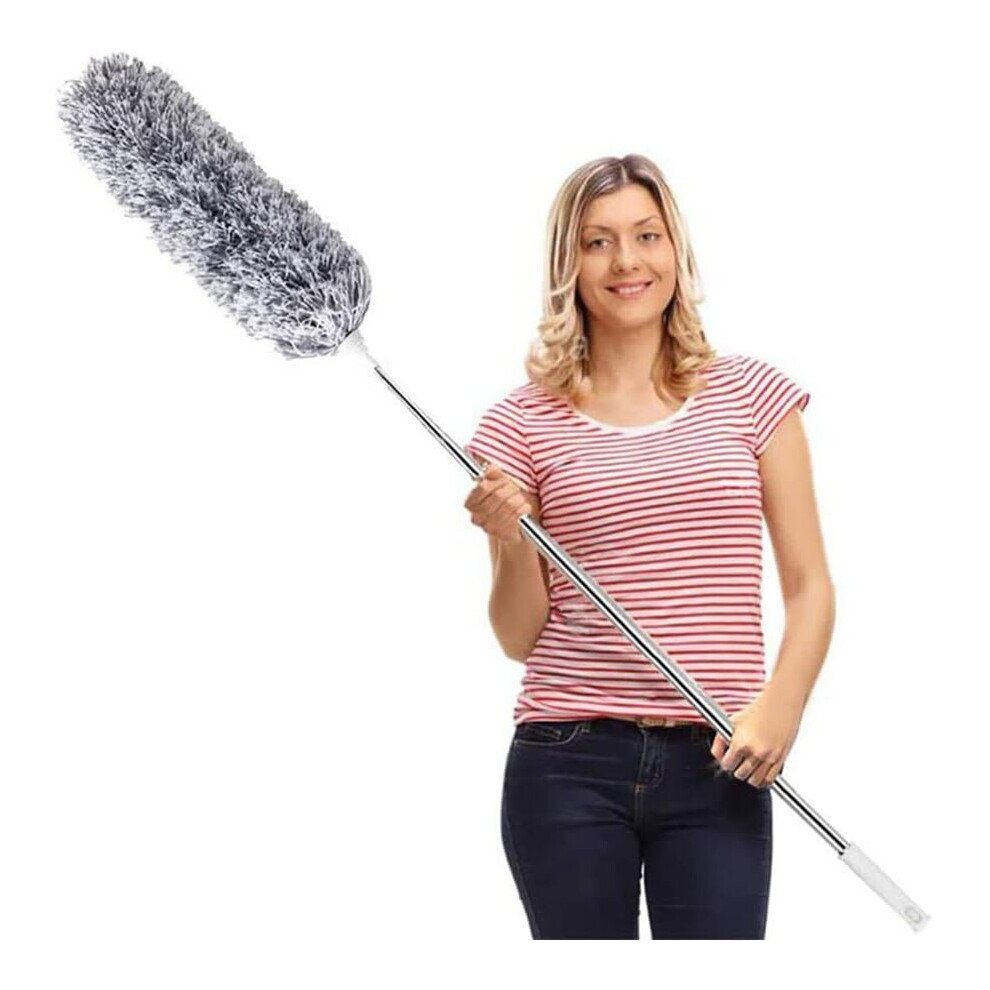 HTLY SPR Feather Duster Extendable Long Extension Pole Scratch Resistant Cover Washable Cleaning High Ceiling Fans Blinds Cobweb (Grey)