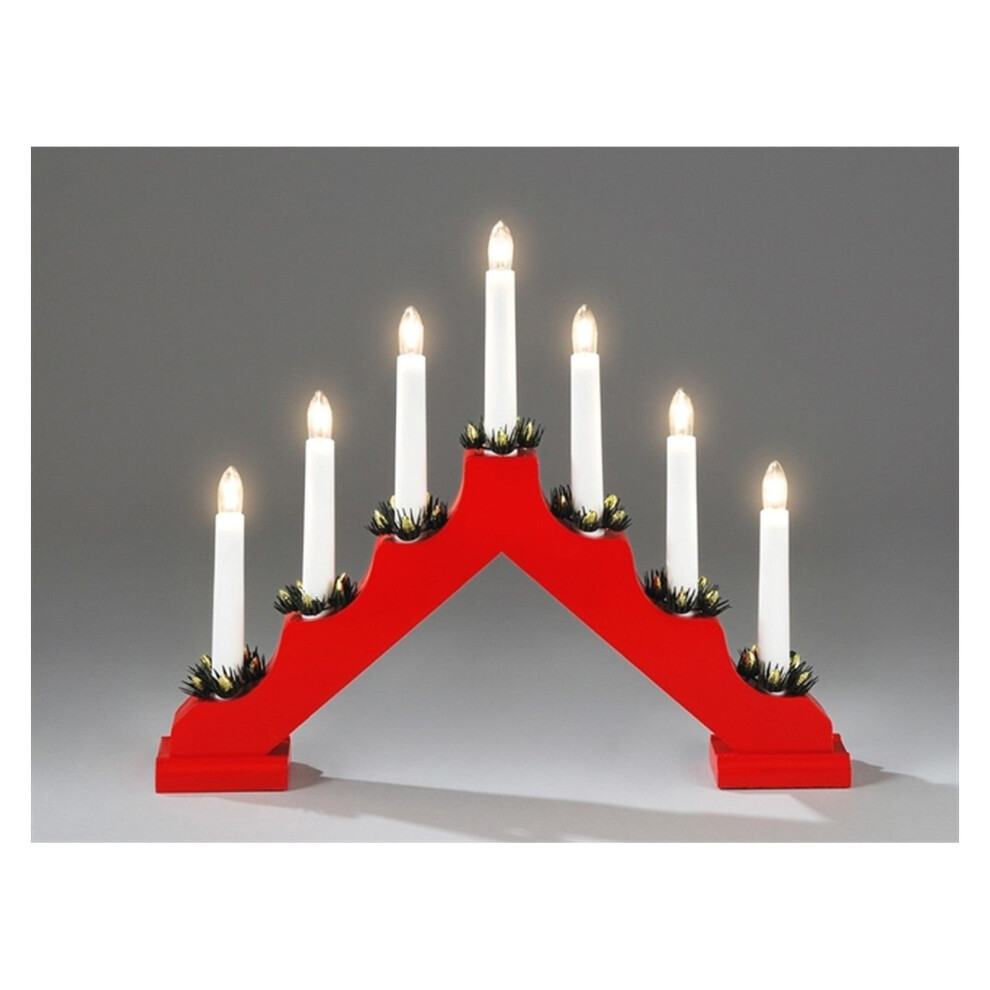 Xmas Static Indoor Red Wooden 7 light CANDLE ARCH / CANDLELIER/ bridge