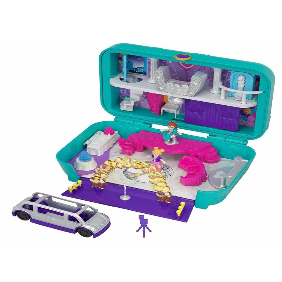 Mattel Polly Pocket Hidden Places Dance Par-Taay Case Playset Fry41 With Polly & Lila, Dj Booth, Dressing Room, Stage & Secret Reveals