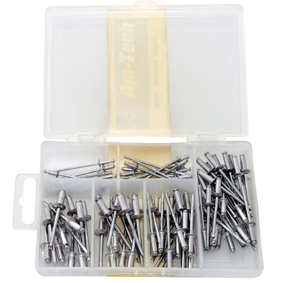 100Pc Assorted Sized Rivets Hand Air Blind Blind Head Steel Shank Amtech S5100 5032759013258