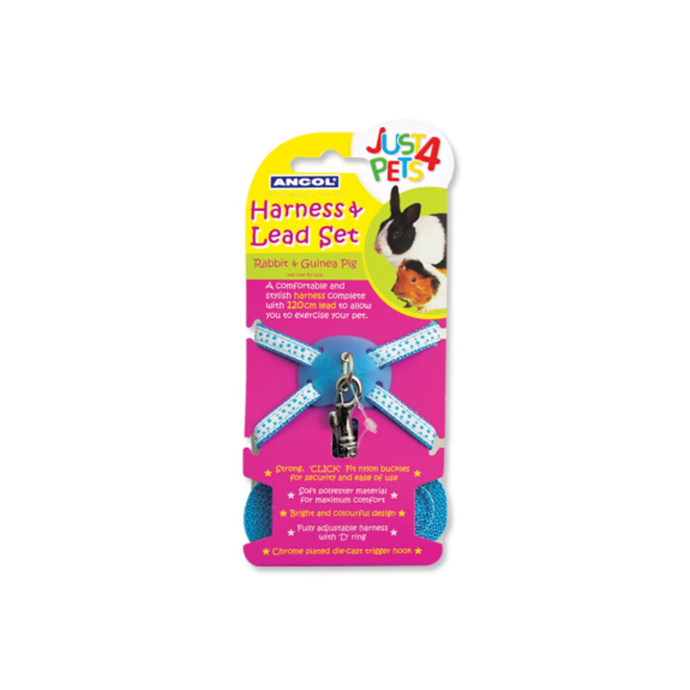 Just 4 Pets Rabbit & Small Animal H'ness&lead Set Blue Polka