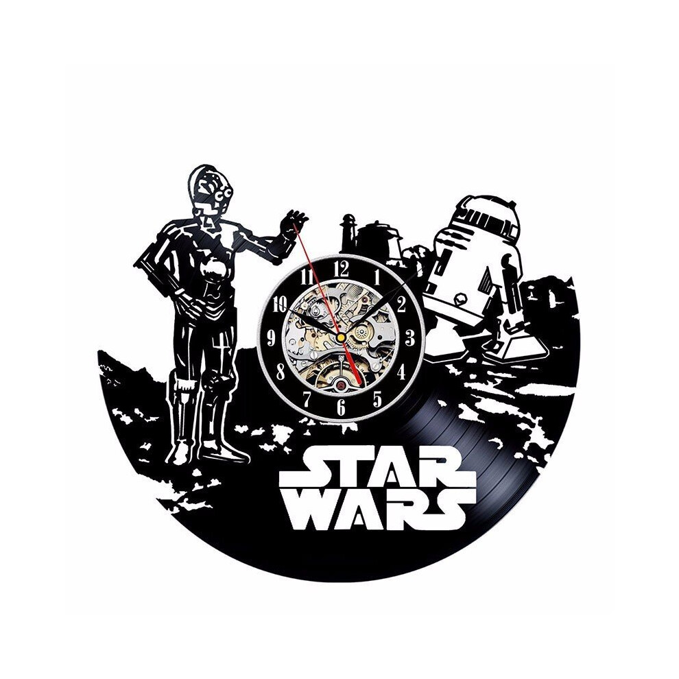 C3PO R2D2 Star Wars Art Vinyl Record Led Light Wall Clock