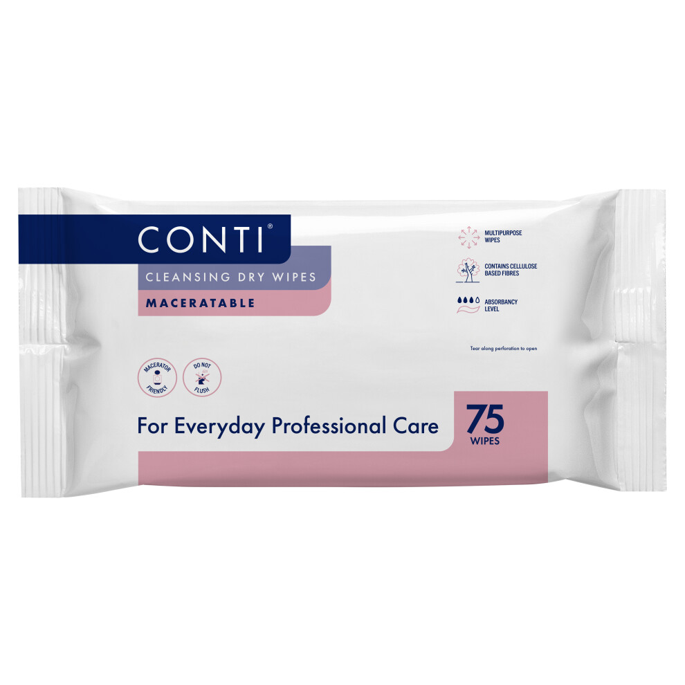 2 x Conti Cleansing Soft Vernacare Dry Wipes - Large- 30 x 28 cm -2 Pack of 75