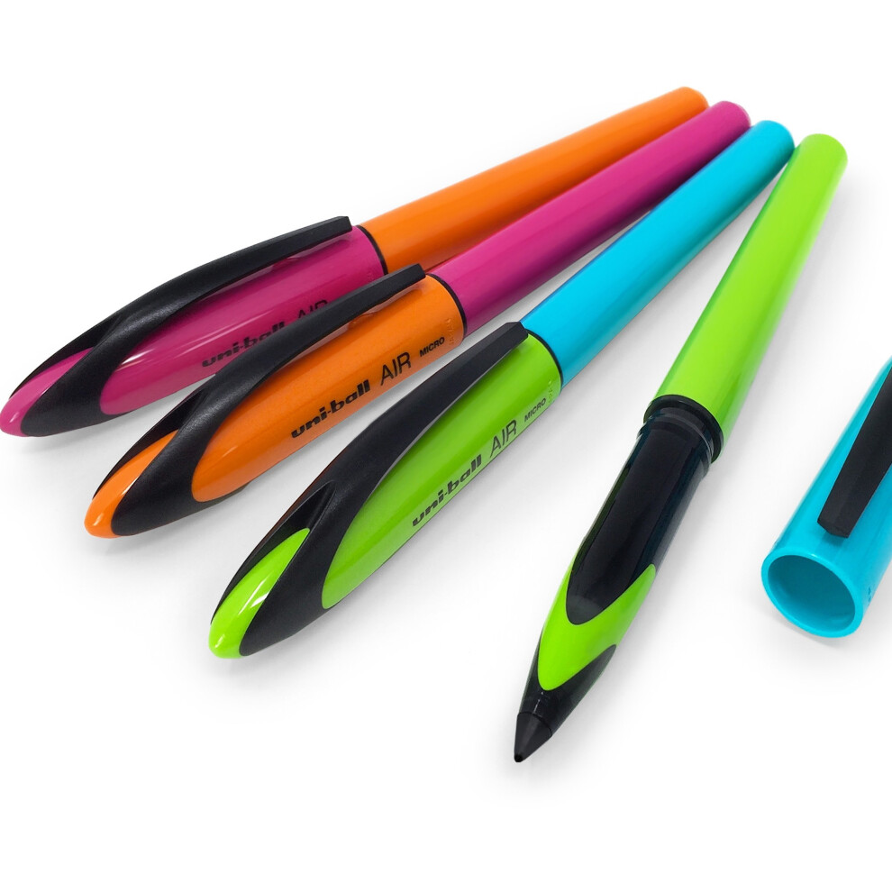 Uni-Ball Air â€“ 0.5mm Rollerball - Blue, Green, Pink and Orange Barrel - Black Ink â€“ Pack of 4 - UBA-188E-M
