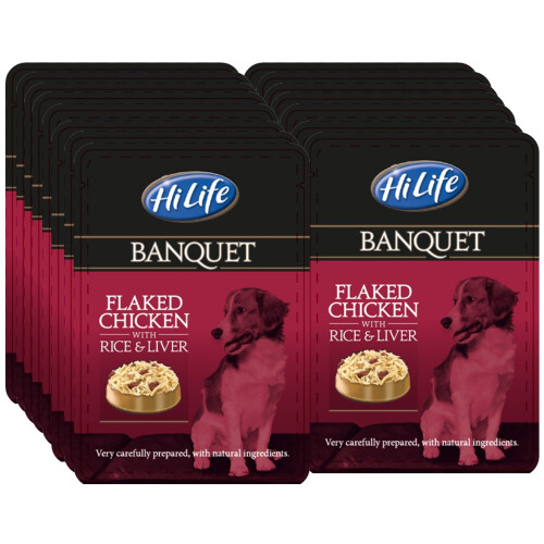 HiLife Banquet Dog Food Pouches, Flaked Chicken Breast with Rice and