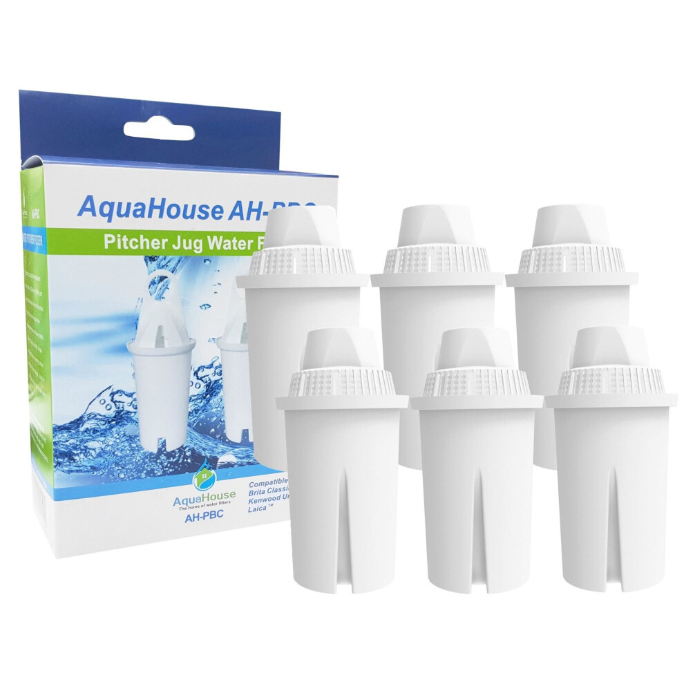 6X AquaHouse AH-PBC Compatible Filter for BRITA Classic Water Filter Cartridge jugs, Kenwood, Laica, PearlCo, Dafi, Universal Classic Jug Filter