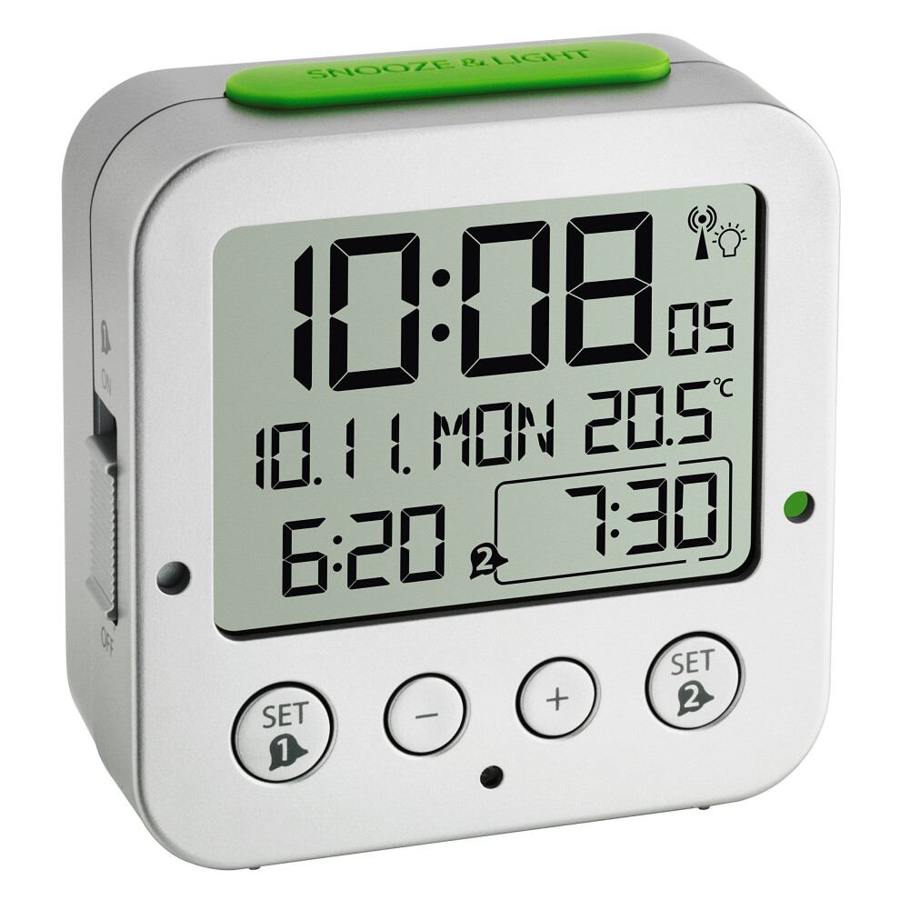 Tfa-Dostmann Tfa Dostmann Bingo Funk-Wecker Digital Alarm Clock With Radio-Controlled Time, Plastic, Silver