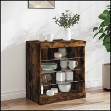 vidaXL Sideboard with LED Lights Cupboard Highboard Storage Cabinet Smoked Oak
