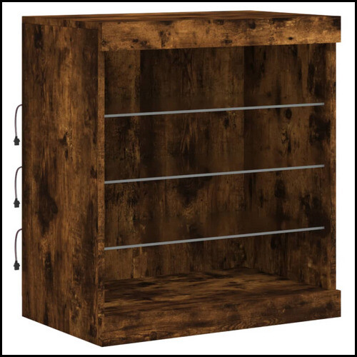 vidaXL Sideboard with LED Lights Cupboard Highboard Storage Cabinet Smoked Oak 1