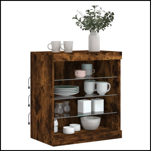 vidaXL Sideboard with LED Lights Cupboard Highboard Storage Cabinet Smoked Oak 2