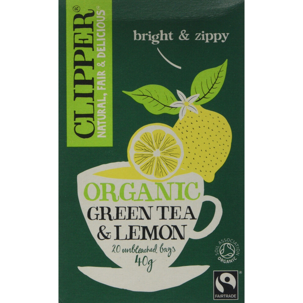 Clipper Organic Fairtrade With Lemon 20 Tea Bags (Pack Of 6, Total 120 Teabags) Green