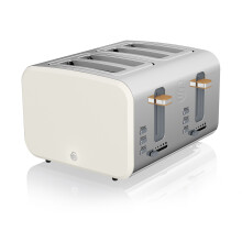 (Swan 4 Slice Nordic Style Toaster White) Swan ST14620WHTN Nordic 4-Slice Toaster with Defrost/Reheat/Cancel Functions, Cord Storage, 1500W,