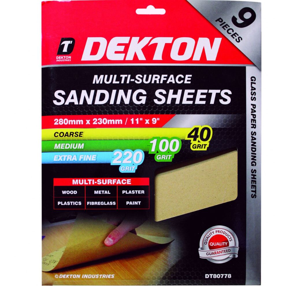 9PC MULTI-SURFACE MIXED SANDING SHEETS 280MMX230MM - ASSORTED, DT80778
