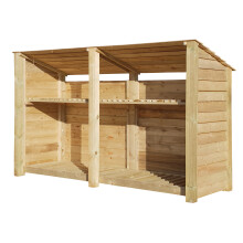 (4ft, Light Green) Wooden Log Store With Kindling Shelf - Reversed Roof (L-227cm, H-126cm / 180cm, W-81cm)