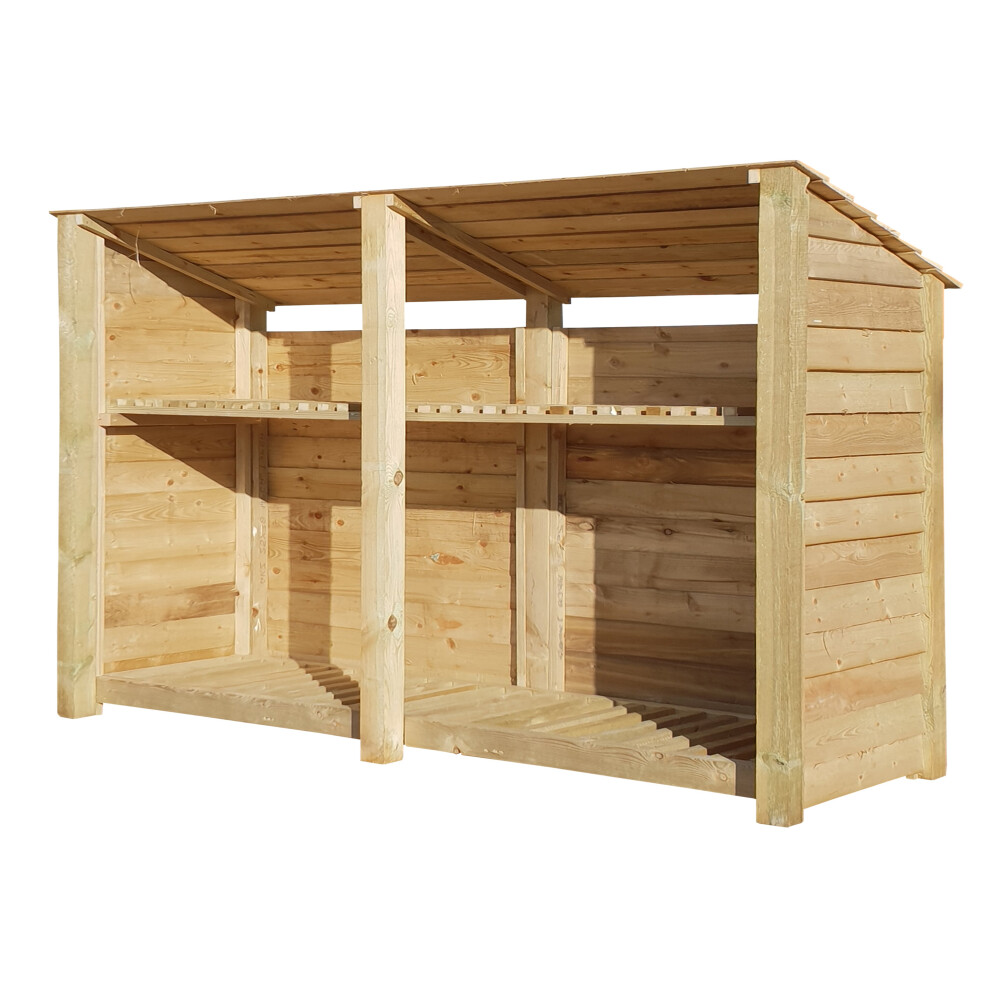 (4ft, Light Green) Wooden Log Store With Kindling Shelf - Reversed Roof (L-227cm, H-126cm / 180cm, W-81cm)-image-OPC-P6J79SN-NEW