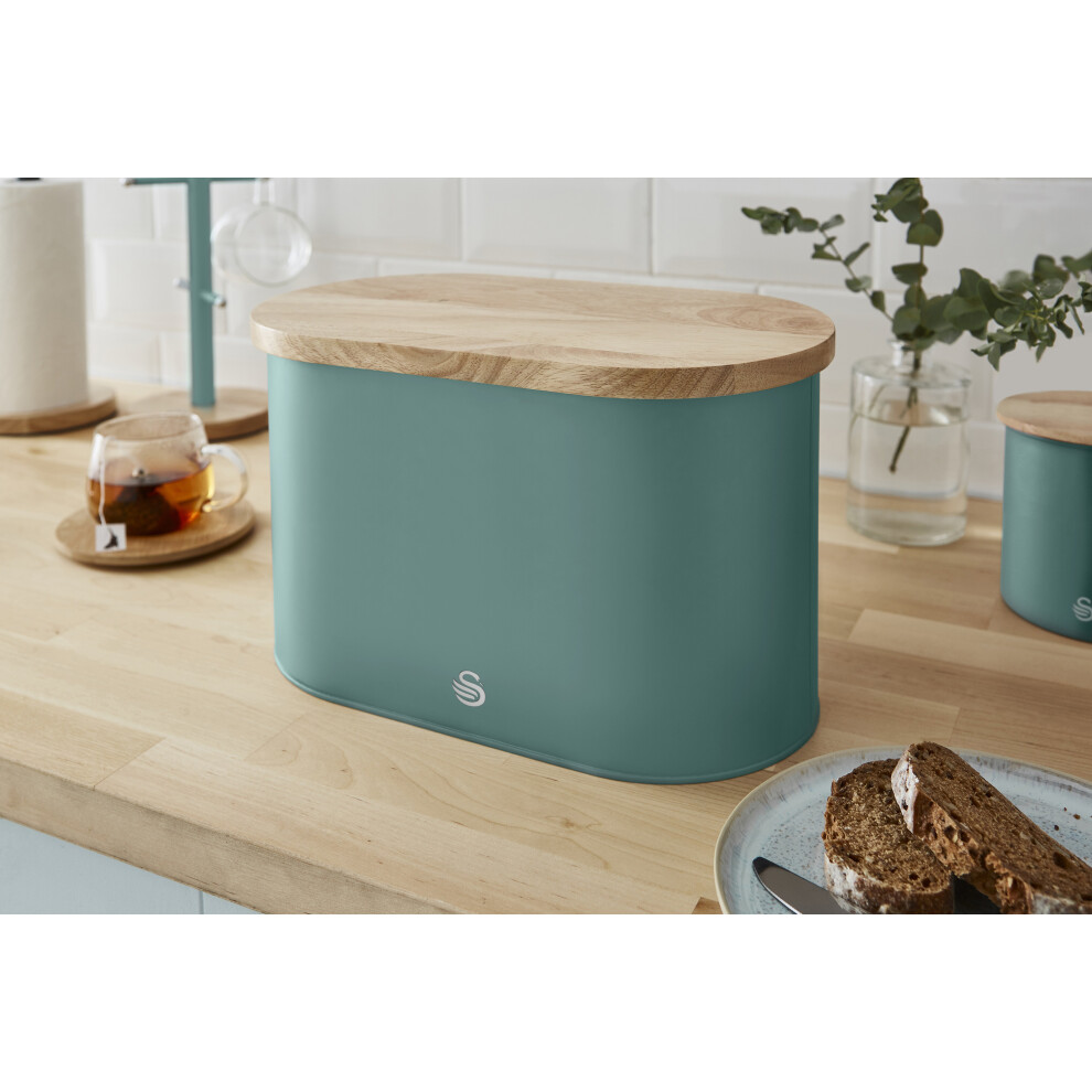 Swan Nordic Oval Bread Bin with Cutting Board Lid in Nordic Green