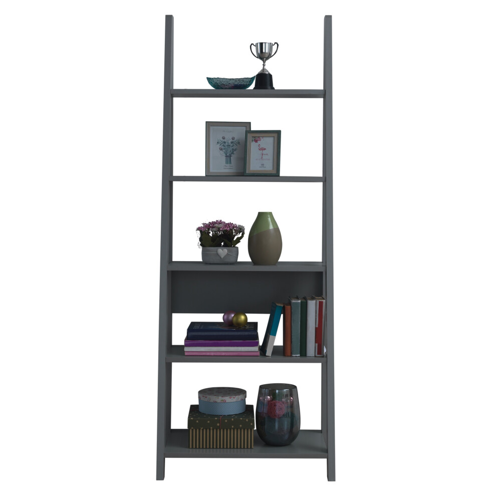 Riva Scandinavian Retro Ladder Bookcase Shelving Shelf Unit Dark Grey 5 Tier