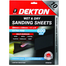 Dekton 10 Pack Of Wet & Dry Sanding Sheet Sandpaper 600 Grit Extra Fine