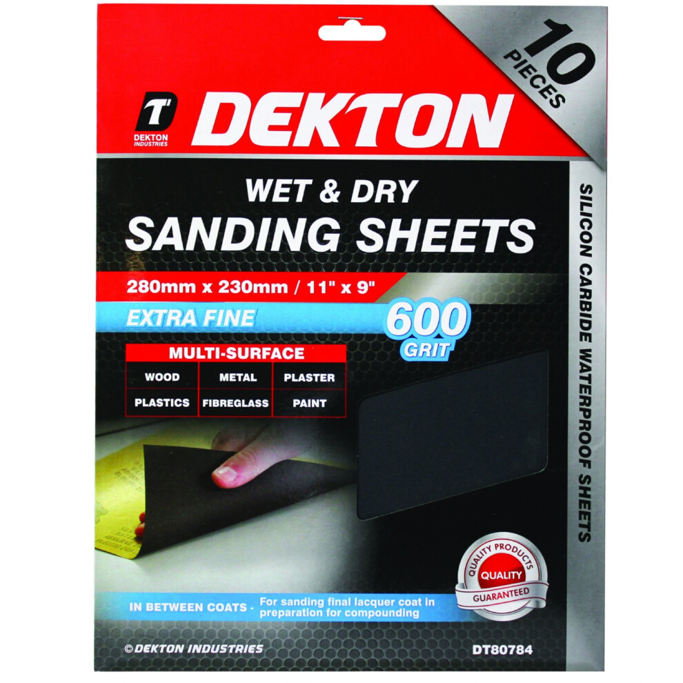 Dekton 10 Pack Of Wet & Dry Sanding Sheet Sandpaper 600 Grit Extra Fine 5055441432304