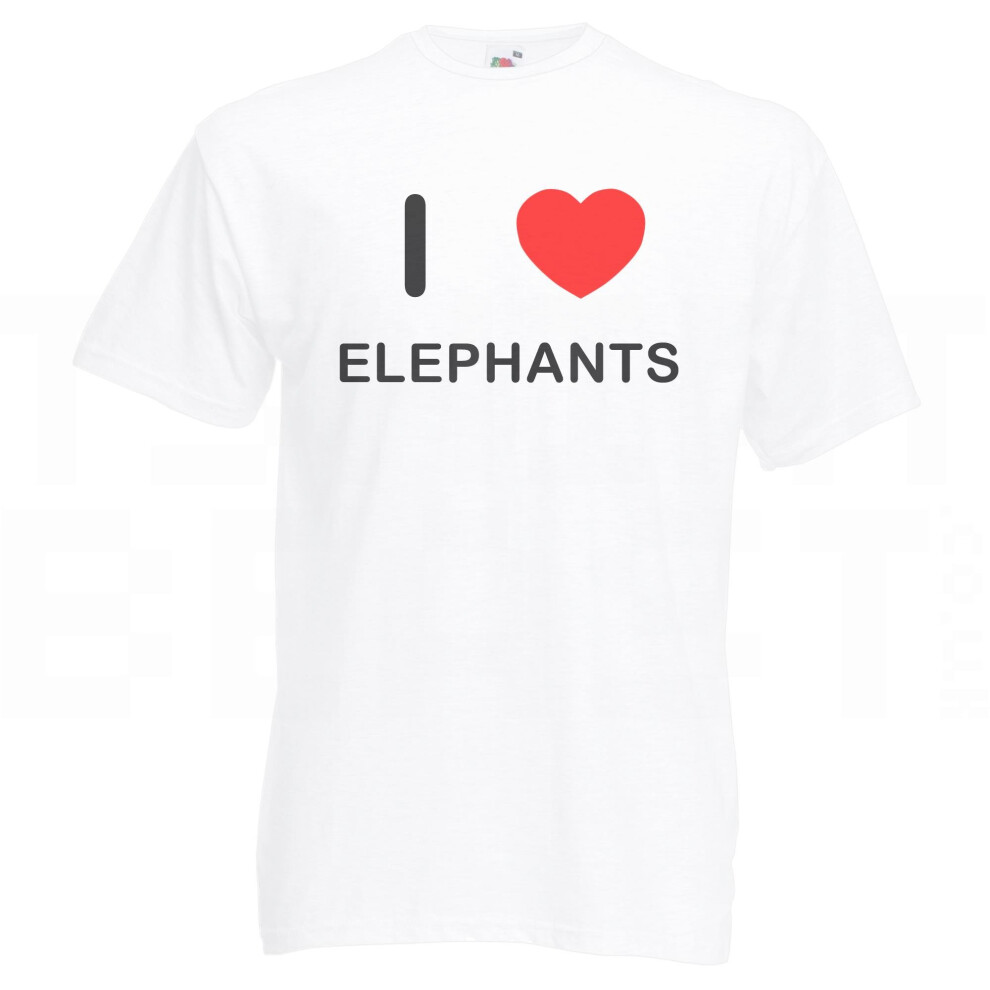 (White, XL) I Love Elephants - T Shirt