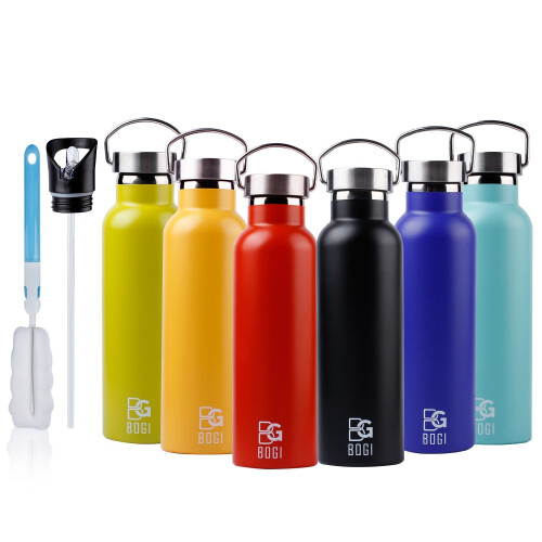 BOGI 600ml Double Wall Vacuum Insulated Stainless Steel Water Bottle-Scratch Resistance&Eco-Friendly for Outdoor Sports Yoga Camping,Straw Flip...