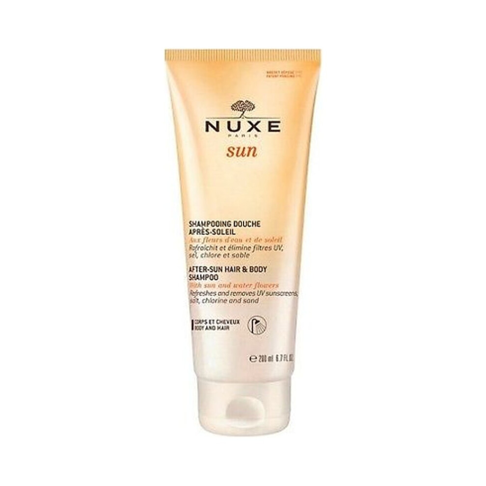 NUXE Sun After-Sun Hair & Body Shampoo 200ml - Gently cleanses sunscreen, salt & chlorine; paraben-free and sulfate-free, biodegradable