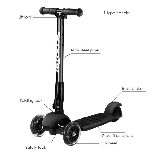 Banne 3 Wheel scooter, Height Adjustable Foldable Assemble Free Smooth